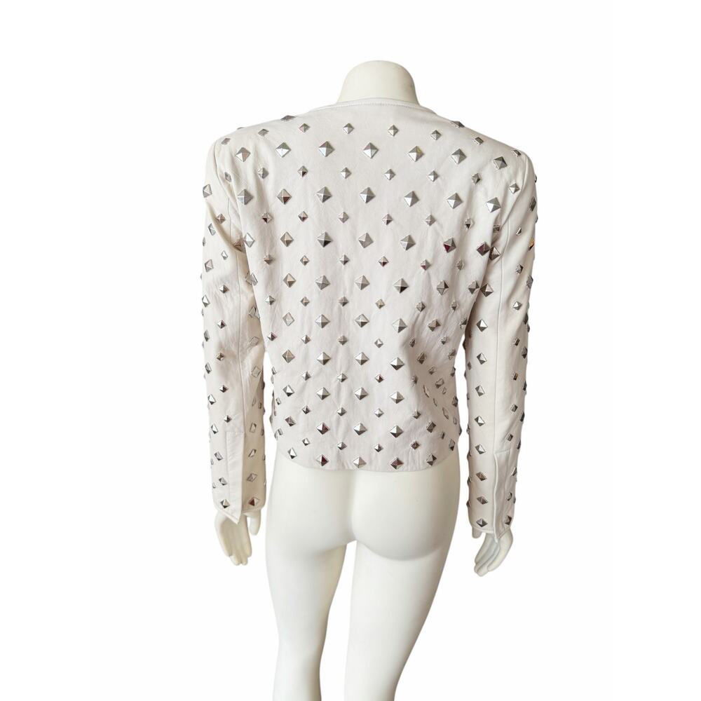 Diane Von Furstenberg Kate Leather Studded Cream Silver Jacket Sz 2 - Picture 10 of 16